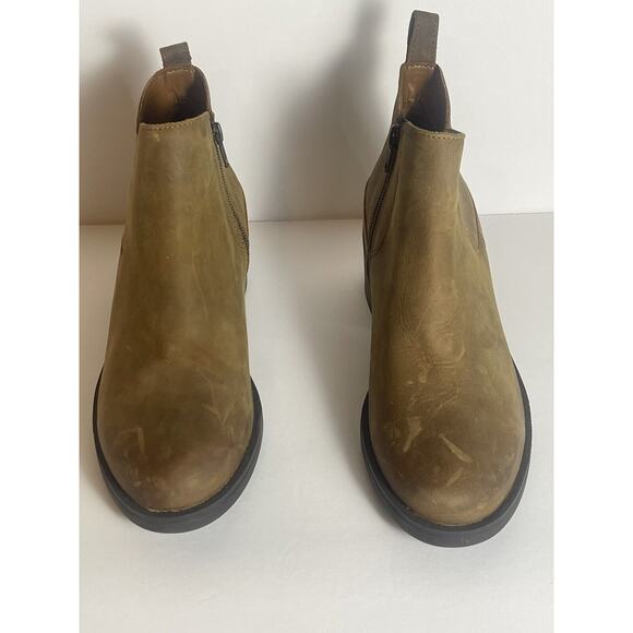 Clarks Womens‎ Memi Zip Leather Ankle Boots Dark Tan Sz 10 Medium 2” Heel - Picture 1 of 9